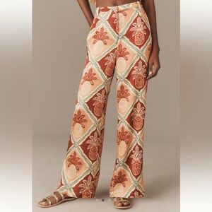 FARM Rio NWT Brazilian design wide leg satin pineapple pants; Sz L, run large